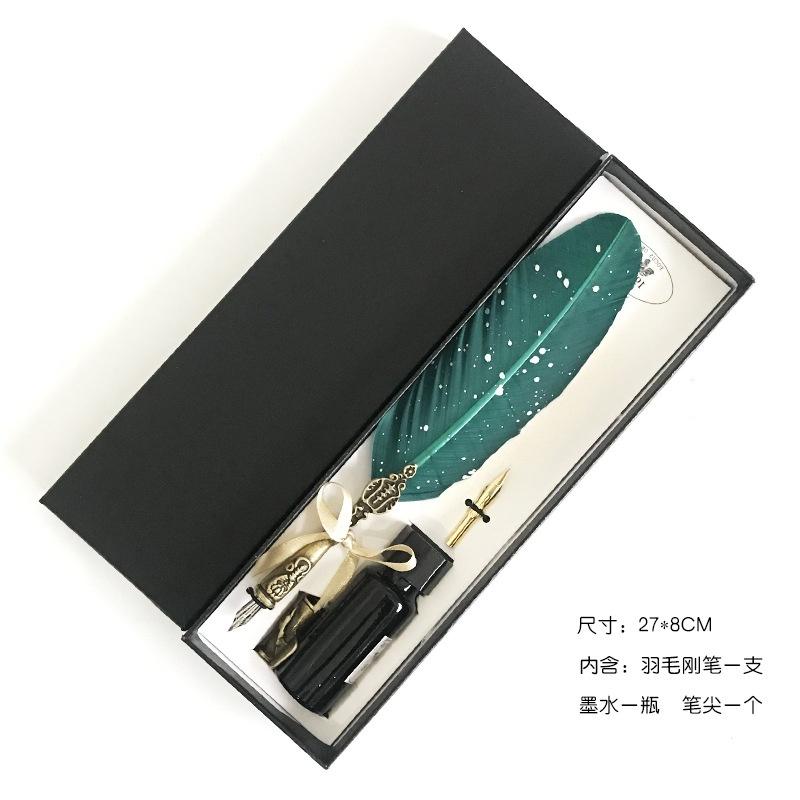Retro Feather Pen Goose Feather Pen Ink Pen Dip Water Metal Fountain Pen Set Birthday Gift Box School Supplies Stationery