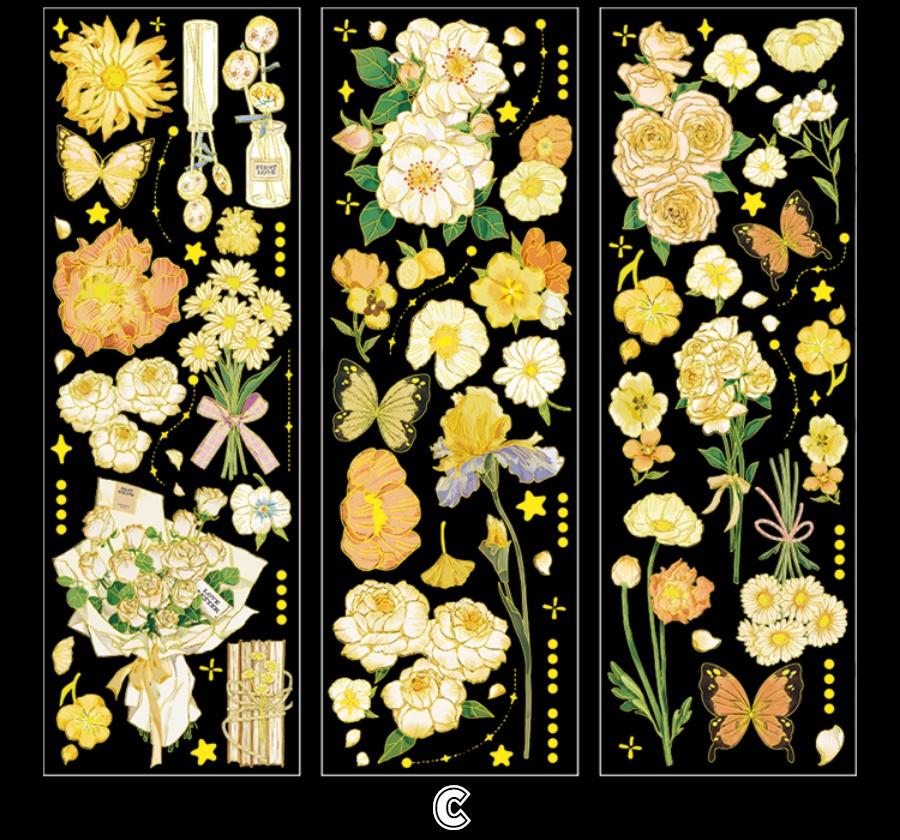 3Pcs/Set 3D Hot Stamping Stickers Four Seasons Flowers Decorative Pvc Stickers Scrapbooking Stick Label Diary Album Stationery