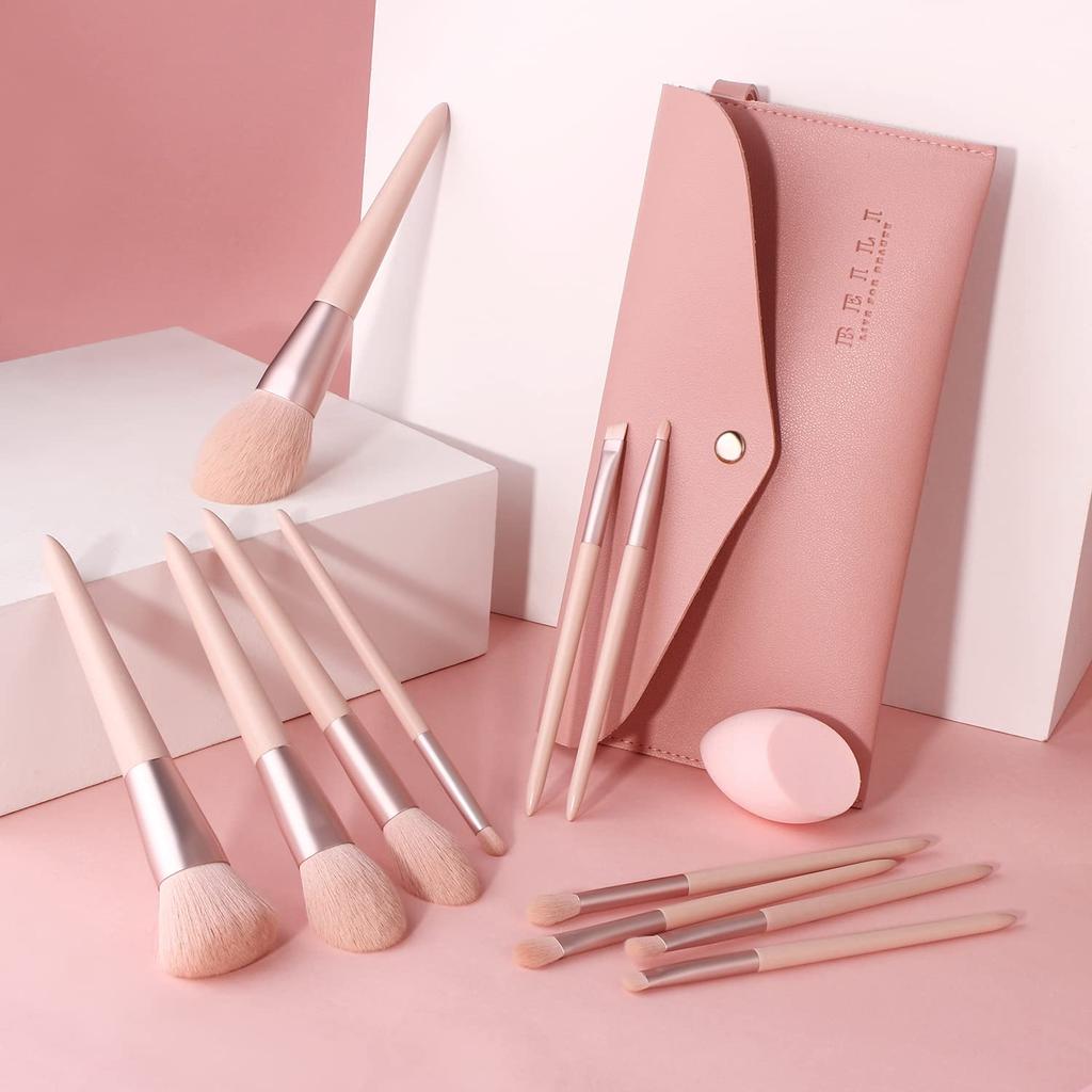 BEILI 11 Pcs Pink Makeup Brushes Set Eyebrow Eyelash Powder Synthetic Foundation Brushes Makeup Cosmetics Beauty Make Up Brushes Kit With Bag