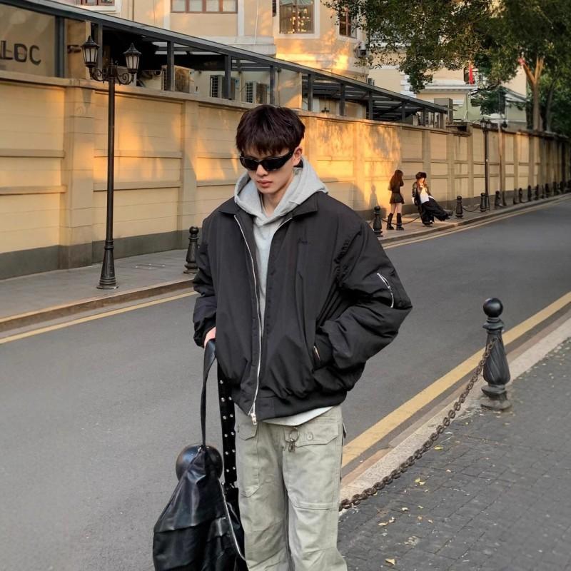 Mens Bomber Jacket Cotton Blend Fall Streetwear Cleanfit Casual Outerwear