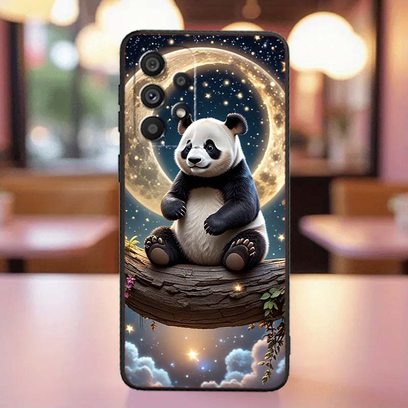 Мультяшный Аниме Панда Милый Для Samsung A41 A35 A34 A33 A32 A25 A24 A23 A21s A06 A05 A04 A03 Note 10 20 Ultra 5G Черный Чехол для Телефона