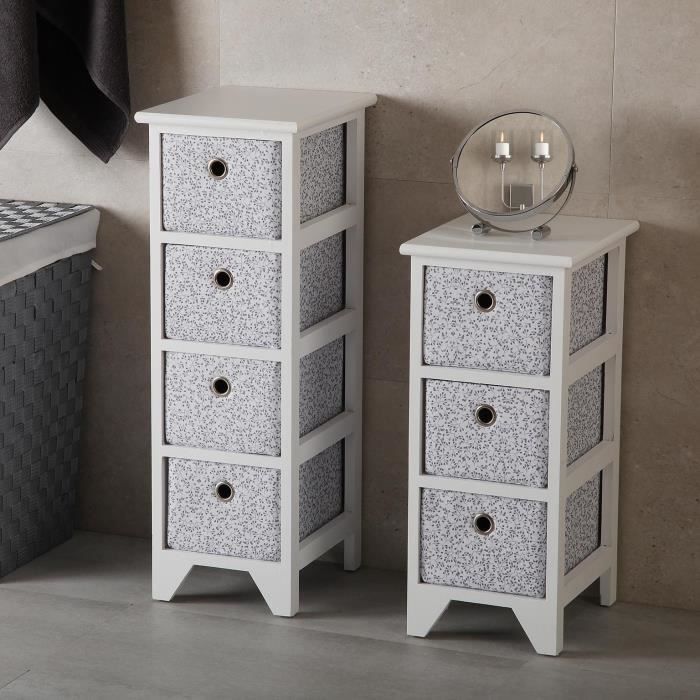 Armoire Étagère de salle de bain Oxford - 72 x 30 x 25 cm - Commode avec 4 tiroirs de rangement en Bois - Blanc - Versa
