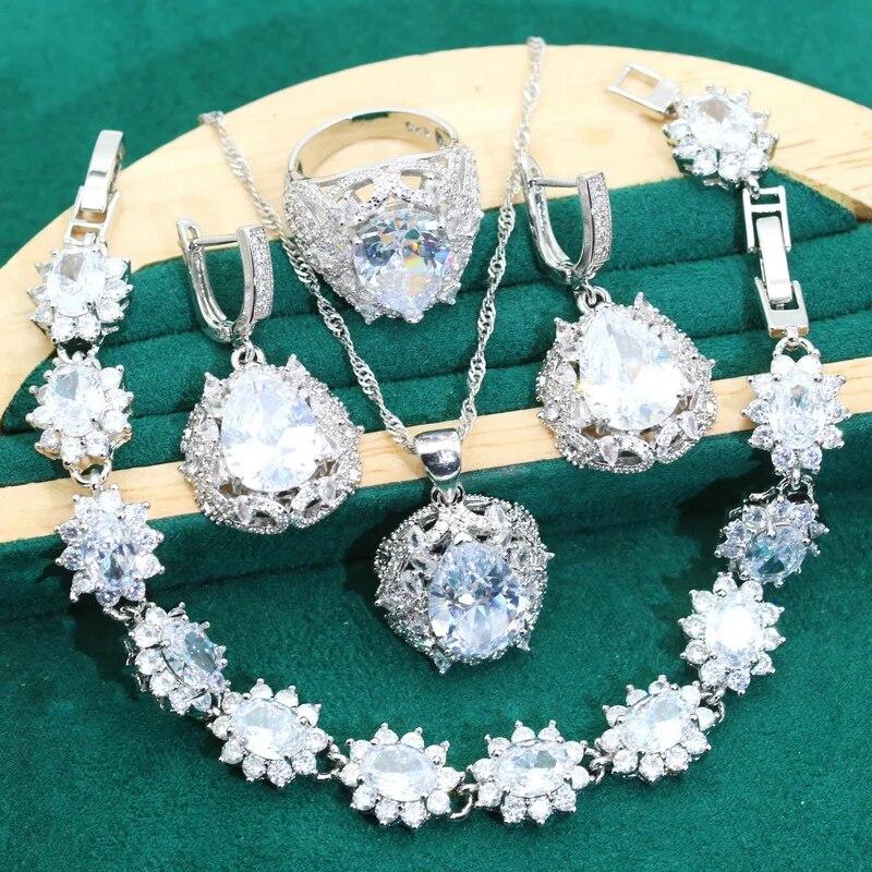 Роскошные элегантные комплекты ювелирных изделий из серебра 925 пробы Дубай, женские свадебные синие циркониевые ожерелья, серьги, кулон, кольцо, браслет
