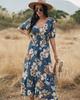 2023 Лето Новое Сексуальное Платье в Богемном Стиле с Принтом, Подчеркивающее Талию, Женская Одежда