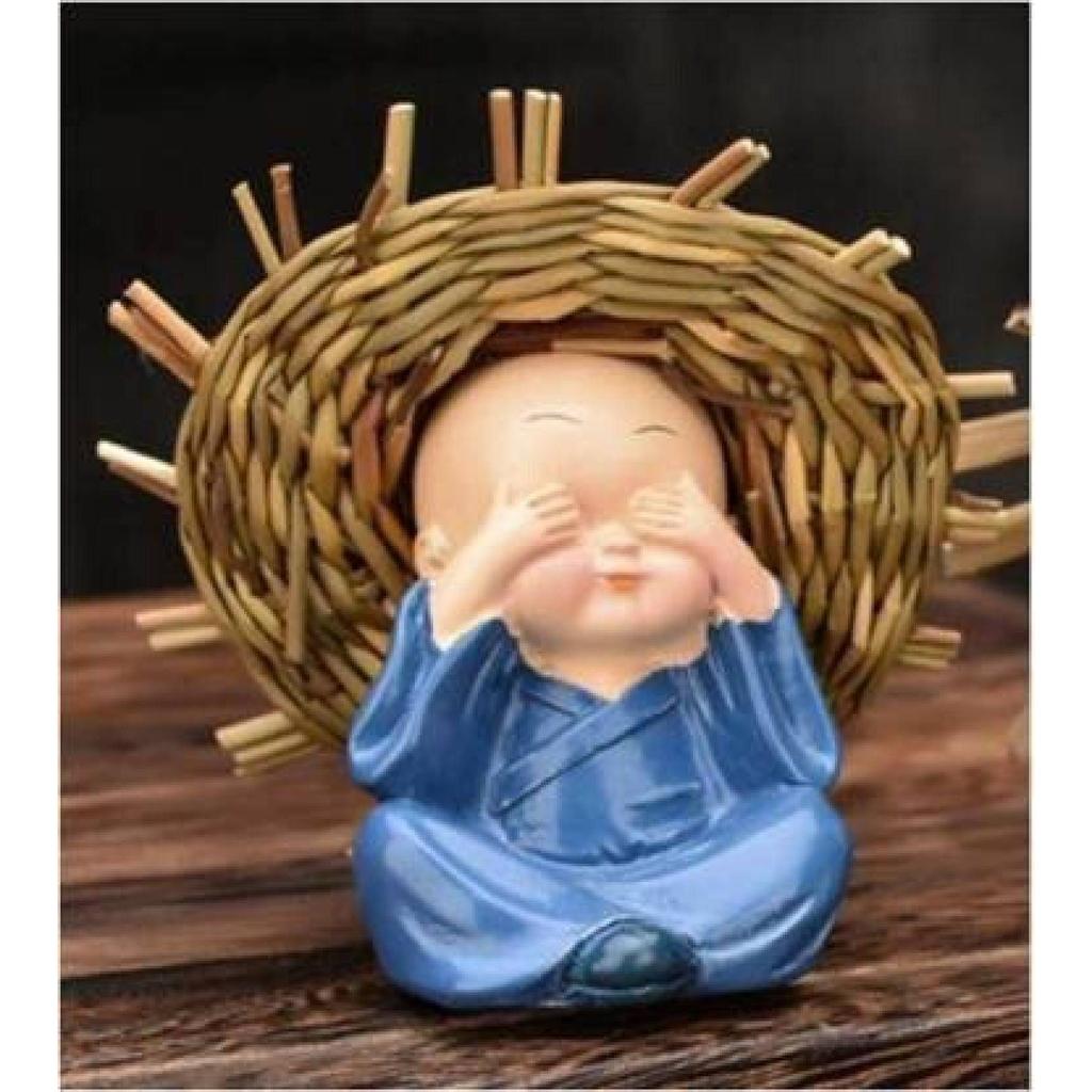 Set of 4 Baby Monk Hat Buddha Figurines - for Car Dashboard Home Decor Office Decor Gifting for Pregnant Women Diwali Decor Vaastu Decor Fengshui