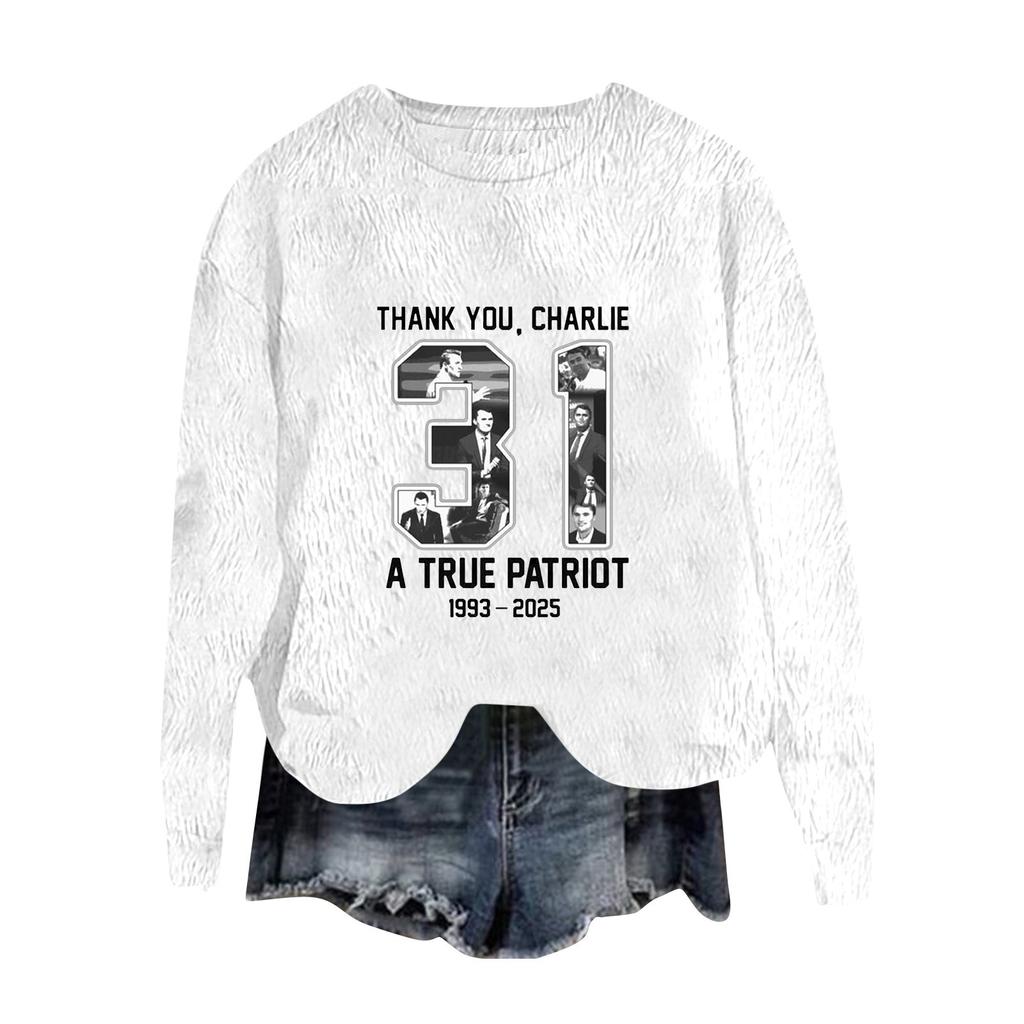 Women's Fashion Round Neck Pullover Top Long Sleeve Tee Printed Sweatshirt
