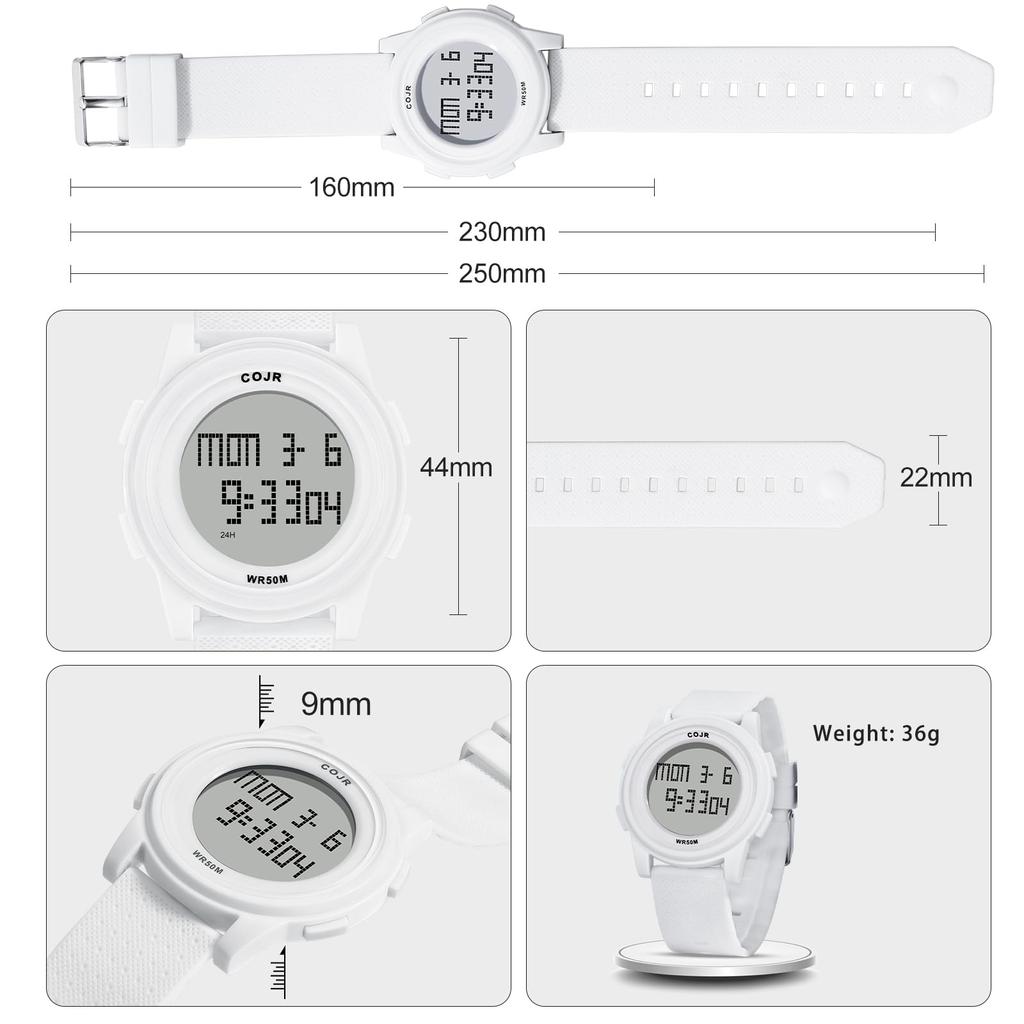[COJR] Цифровые часы для бега, ультратонкие часы, водонепроницаемость 5ATM, многофункциональные наручные часы, мужские спортивные часы, дата, день недели, будильник,