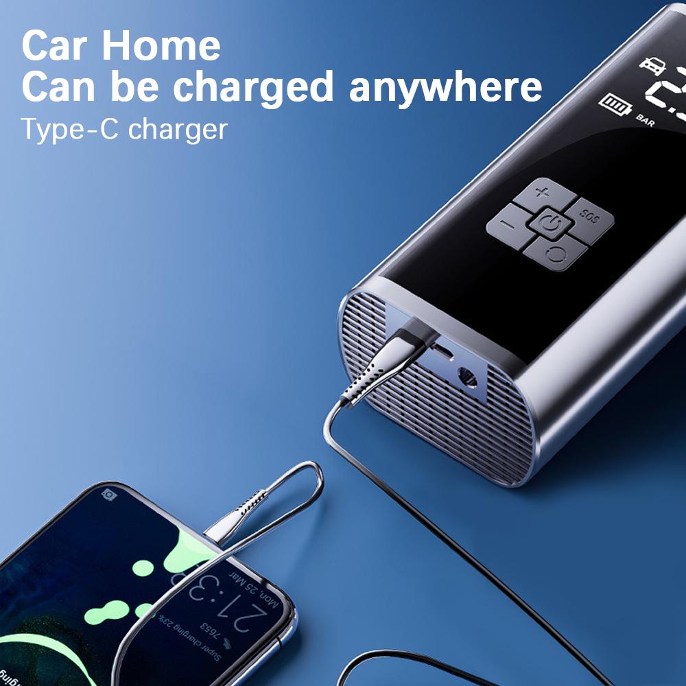 Портативный компрессор-насос Беспроводной насос для накачивания шин Светодиодная лампа Крепится Мотоцикл Велосипед Мяч Автомобиль Электрический воздушный насос ЖК-дисплей