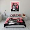 Relaxed Cat Wearing Pink Headphones Print Bedding Set 1 Duvet Cover 2 Pillowcases for Adult and Children Luxury Gift Full Size