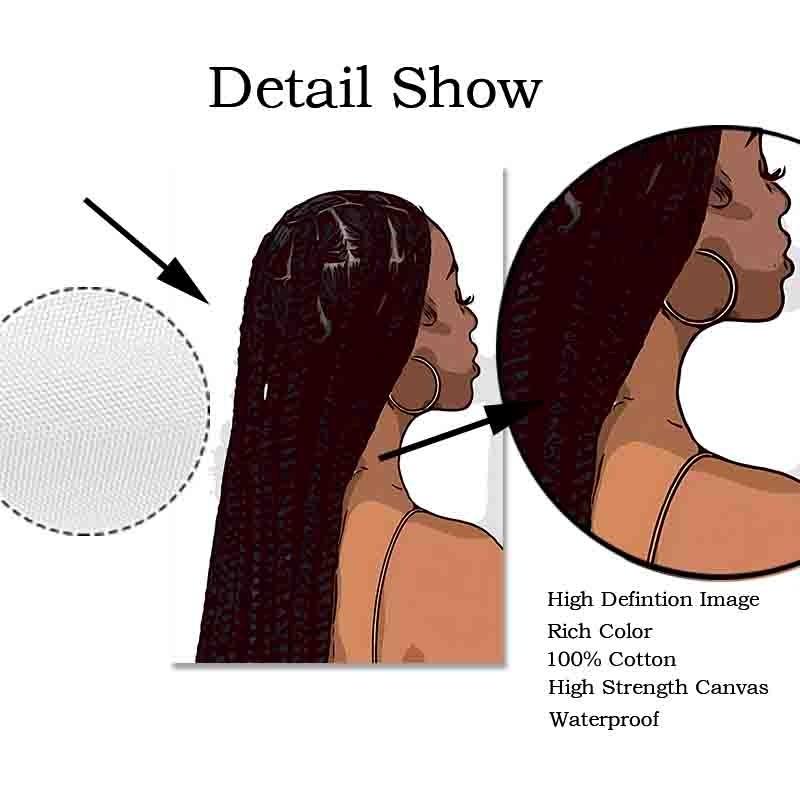 Fashion Black Girl Canvas Painting Hair Salon Champagne Wall Art Living Room Posters and Prints Home Decorations