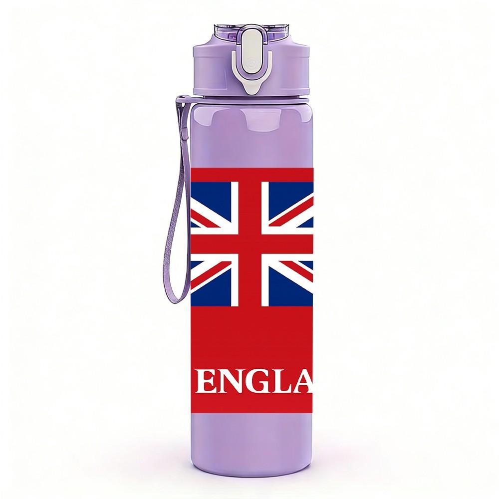 1PC England National Flag 750ml Color Plastic Sports Water Bottle Leakproof Flip Straw Lid Suitable for Sports Office Home Use