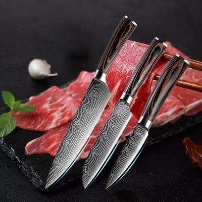 Набор из 3 предметов: японский нож шеф-повара из дамасской стали, кухонный нож из нержавеющей стали