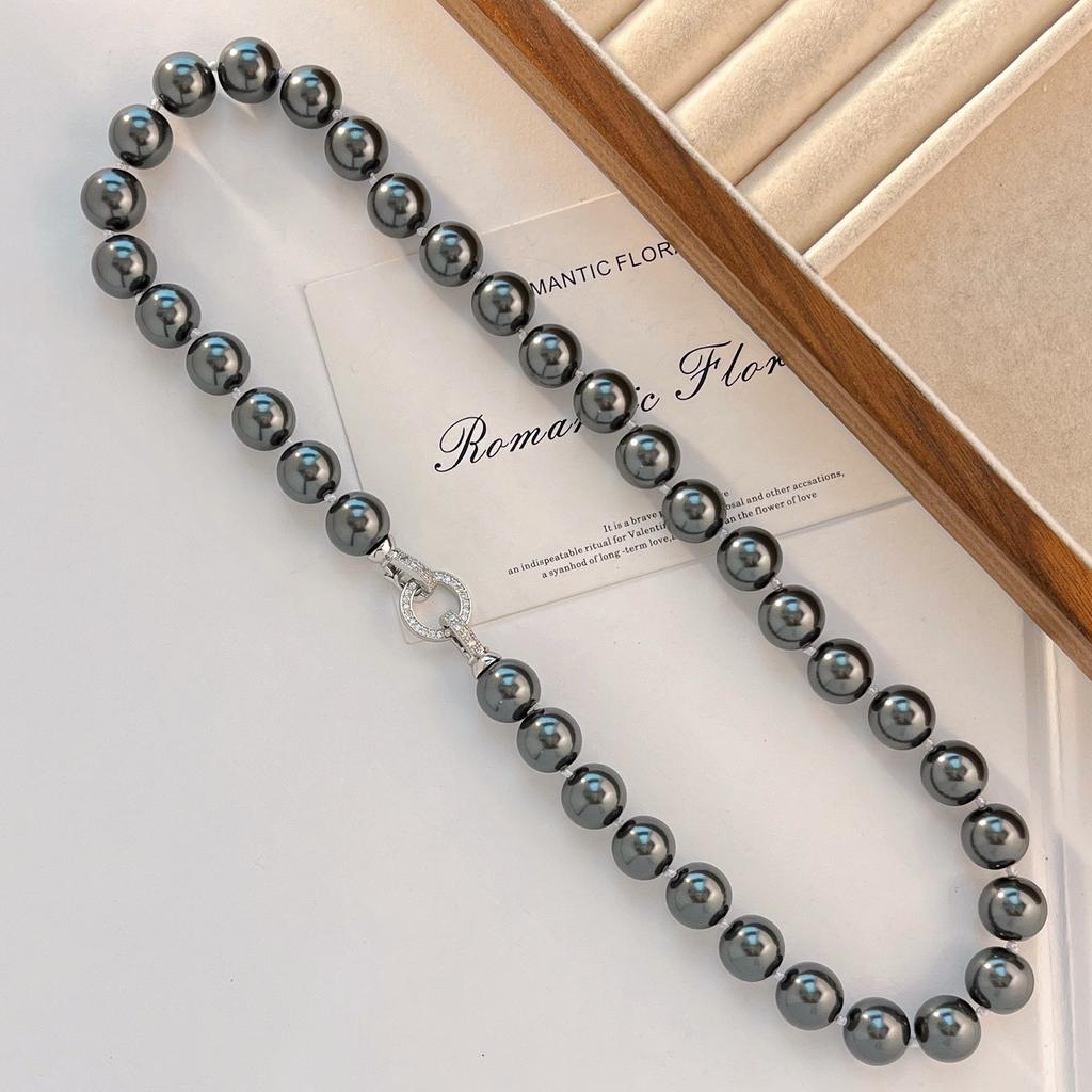 12 мм Крупнозернистый Темно-Ночной Черный Акцент Высококачественный Искусственный Хрусталь Жемчуг Ожерелье Ключица Цепочка
