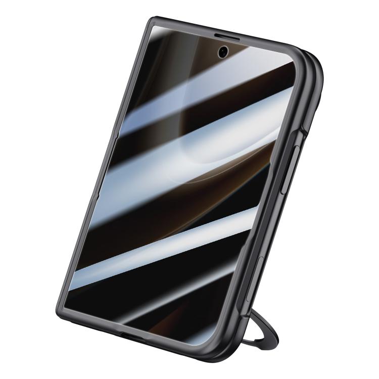Integrated Privacy Tempered Glass Magnetic Phone Case, Full Hinge Protection with Wrist Strap & 360° Rotating Ring Holder For iPhone Duo Fold