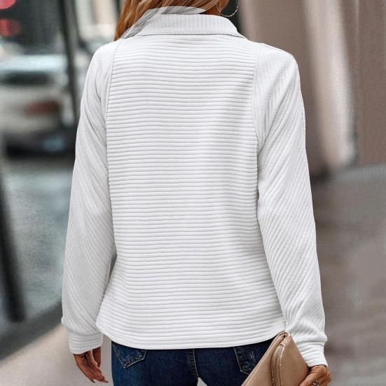 Women Fall Spring Sweatshirt Zippered Stand Collar Long Sleeves Solid Color Patchwork Loose Pullover Sport Daily