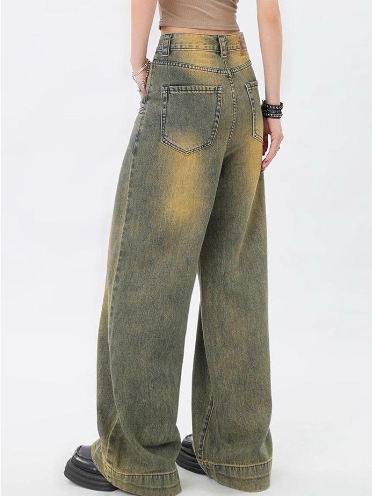 Американский ретро-градиентный дизайн, прямая трубка с высокой талией, свободные и узкие новые женские джинсы в стиле ретро.