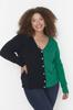 Women's Fashion New Plus Big Size Cardigan Navy Blue Color Block Knitwear Cardigan