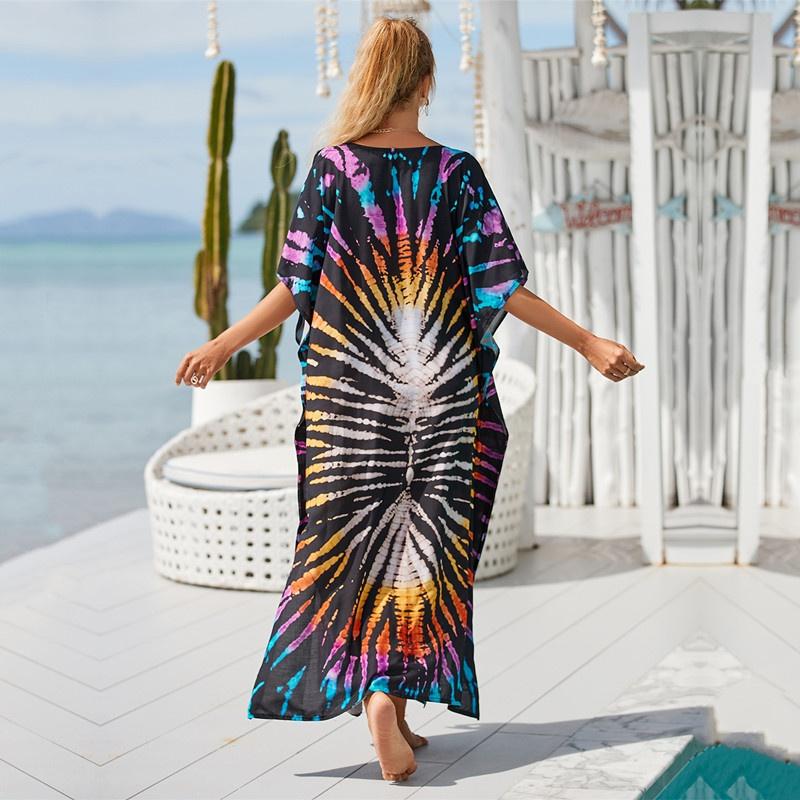 Cotton Long Beach Dress Cover-Ups for Women Pareo De Plage Swimsuit Cover Up Beach Sarongs Swimwear Kaftan Beachwear EMA