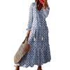 Women Dress Tassel Decor Printed Ruffle A-line Loose Hem Mid Waist Long Sleeve V Neck Soft Ankle Length Bohemian Style Beach Maxi Dress