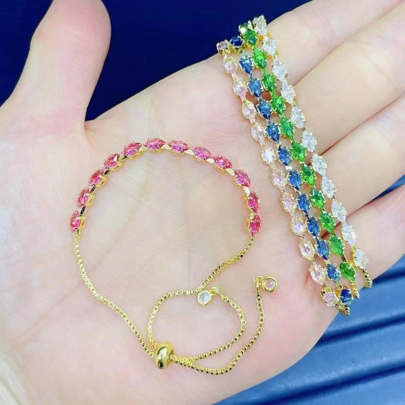 Geometric CZ Crystal Bracelet Women Men Colorful Zirconia Adjustable Chain Jewelry INS Style