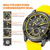Fashion Watches for Men Military Sport Chronograph Quartz Wristwatch with Yellow Silicone Strap Luminous Hands Date Analog Watch