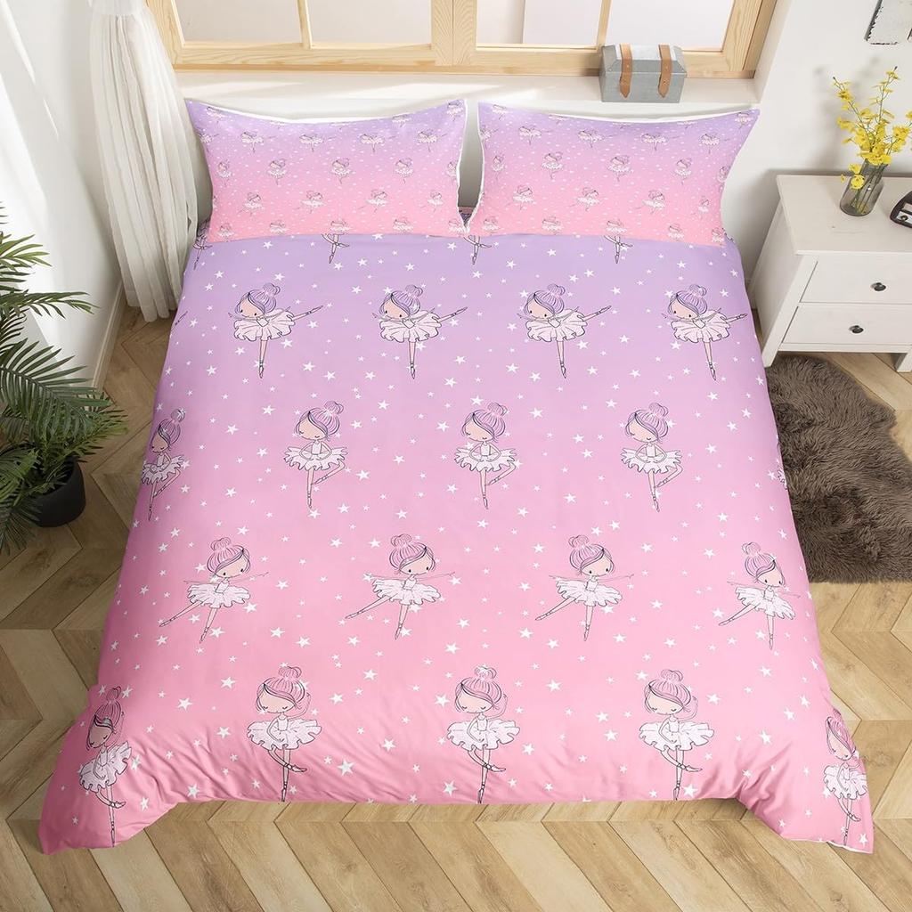 Cartoon Ballet Girl Duvet Cover Twin Queen Size Sport Theme Bedding Set Soft Microfiber Dancer Comforter Cover With 2 Pillowcase