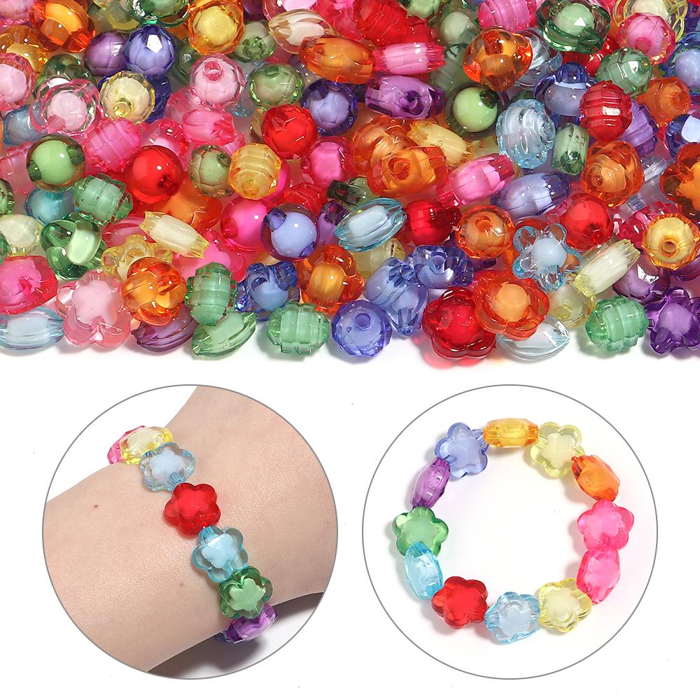 50pcs/lot Mixed Color Acrylic Beads Flower Oval Round Bucket Shape Loose Beads For DIY Bracelet Earrings Jewelry Accessories