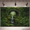 Mossy Stone Arch Backdrop with Waterfall and Ferns Photography Background