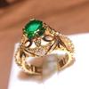 New Vintage Emerald Zirconia Hollow Ring Female Party Birthday Fashion Jewelry Gift