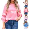 Women's Casual Fashion Comfortable Round Neck Pullover Bow Long Sleeve Street Trend Knitted Sweater