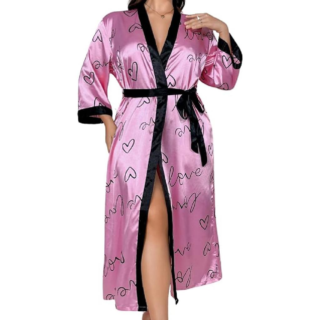 Женский халат на День святого Валентина больших размеров, сексуальный атласный халат, длинная одежда для сна