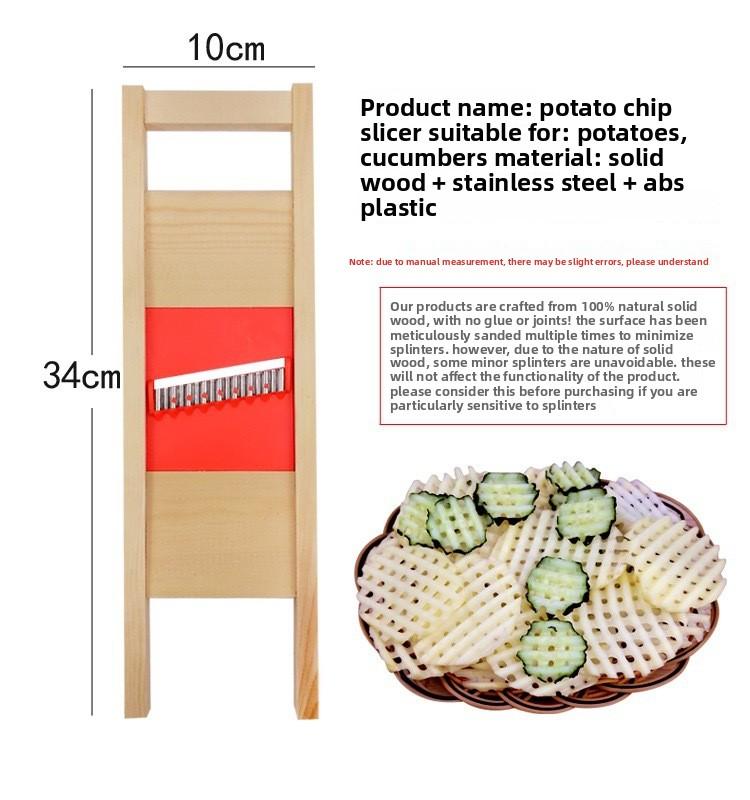 1pc Stainless Steel Waffle Slicer - Natural Solid Wood Handle, Sanded Finish, No Glue or Splices, Perfect for French Fries