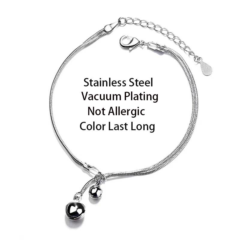 Простые элегантные двухслойные цепочки в виде змеи, небольшой кулон-колокольчик, браслеты из нержавеющей стали для женщин, темпераментные ювелирные изделия на запястье, женские