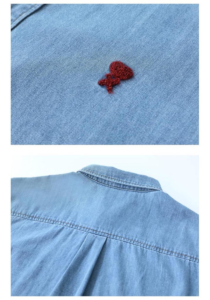 Men's Denim Long-Sleeve Casual Shirt with Embroidery - Trendy, Handsome, Loose, and Versatile for Spring and Autumn.