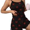 Women's Cami Pajama Set Sleeveless Heart Print Tank Top And Ruffle Shorts Sleepwear Set Summer Two Piece Loungewear Suit