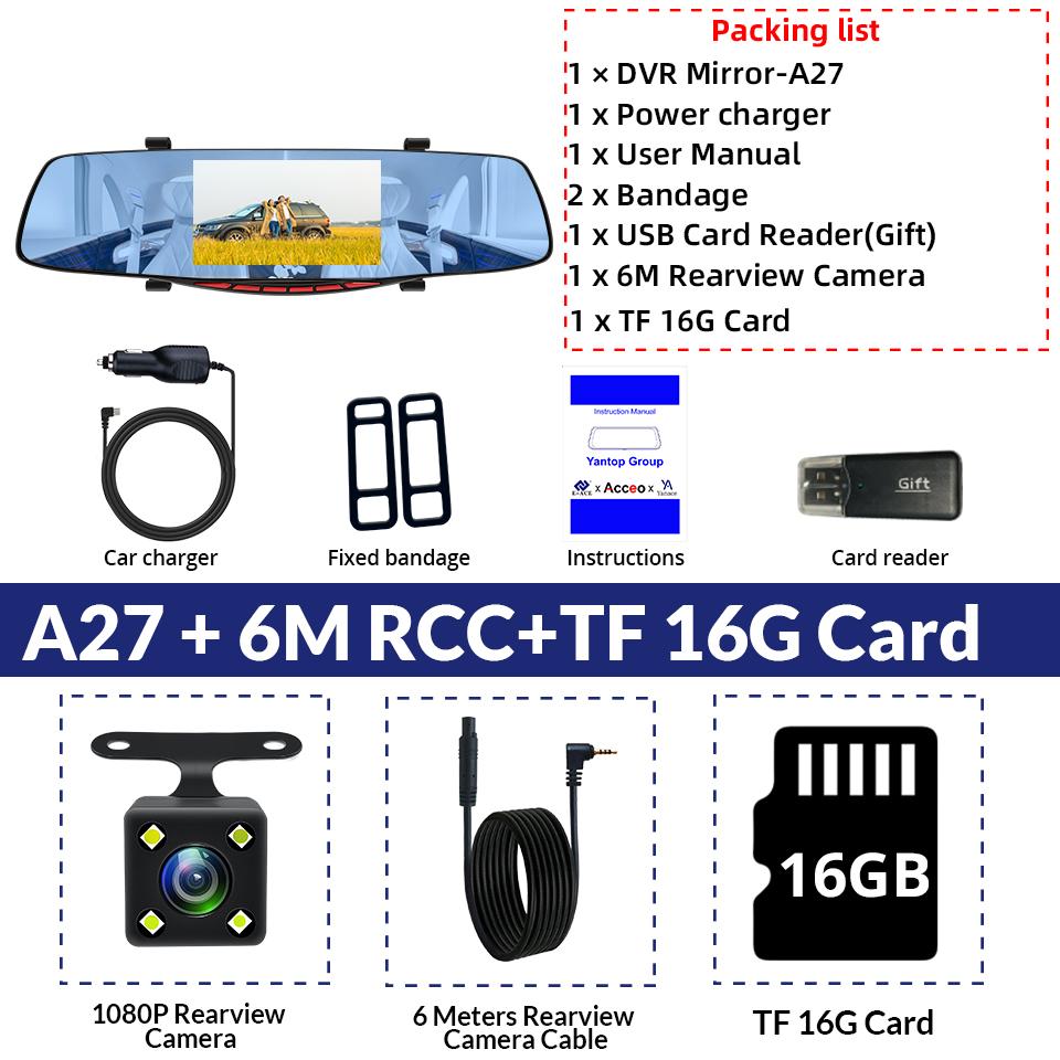 E-ACE Автомобильный видеорегистратор 5-дюймовый зеркальный фотоаппарат Full HD 1080P с двумя объективами, видеорегистратор, видеорегистратор, ночное видение, 5 светодиодных фонарей с камерой заднего вида