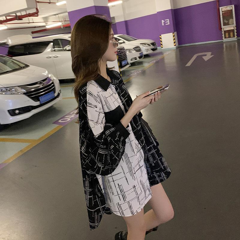 HOUZHOU Лоскутная рубашка женская с длинным рукавом однобортная плюс размер повседневная корейский стиль шик