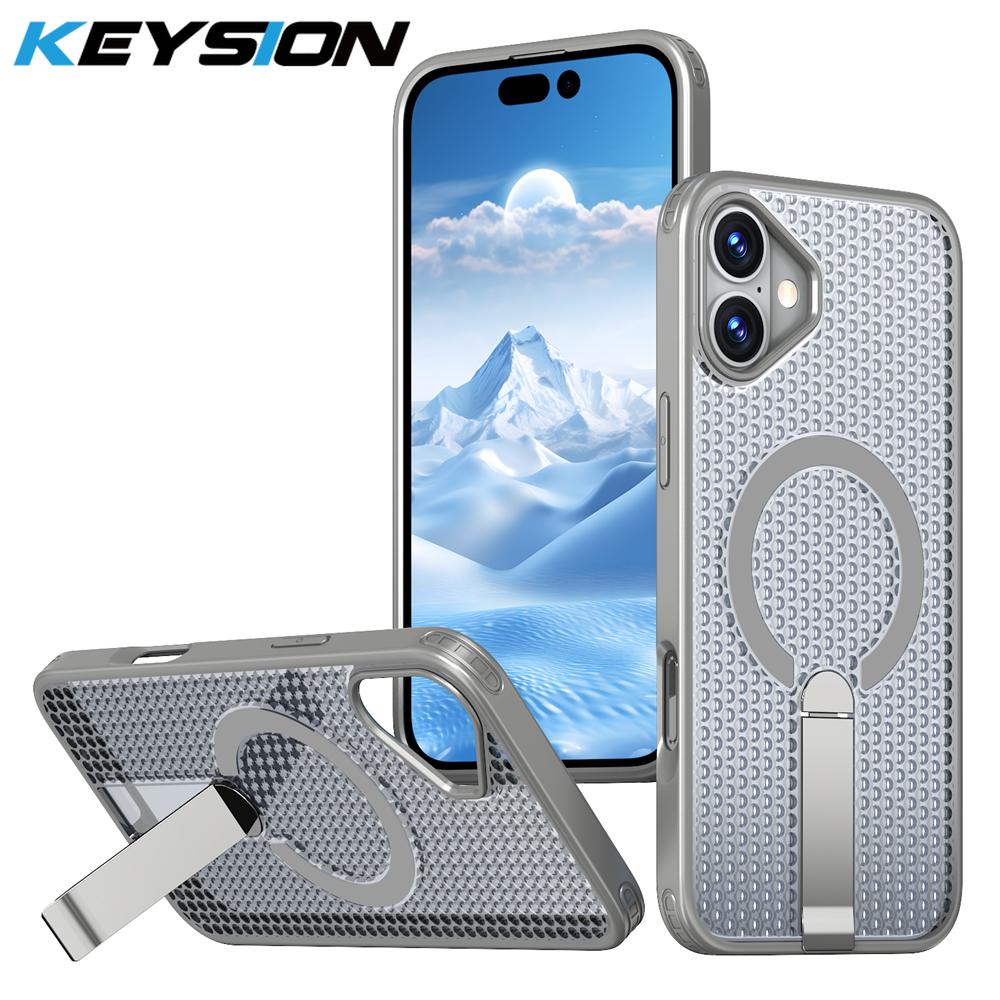KEYSION Полый чехол с охлаждением MagSafe для iPhone 16 Pro Max 16Plus, магнитный, скрытая подставка, противоударный чехол для телефона