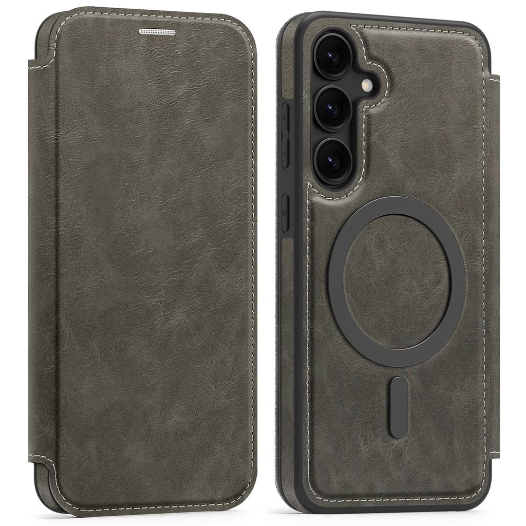 For Samsung Galaxy S24+ Case Compatible with MagSafe RFID Blocking Card Holder Leather Phone Cover