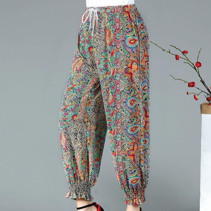 WTEMPO Summer Women Ice Silk Floral Printed Jogger Pants High Elastic Waist Stretchy Leggings Dancing Walking Pants