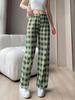 Plaid High-Waist Wide Leg Pants - Lightweight, Versatile, Plus Size, Women's Slimming Loose Fit, Spring/Summer Style.