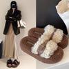 Internet Celebrity Senior Sense Fluffy Slippers Women Wear 2025 New Autumn and Winter Thick Bottom Heightening Lamb Plush Cotton Slippers