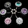 Stainless Steel Bar Belly Navel Ring Crystal Flower Body Piercing Women Jewelry