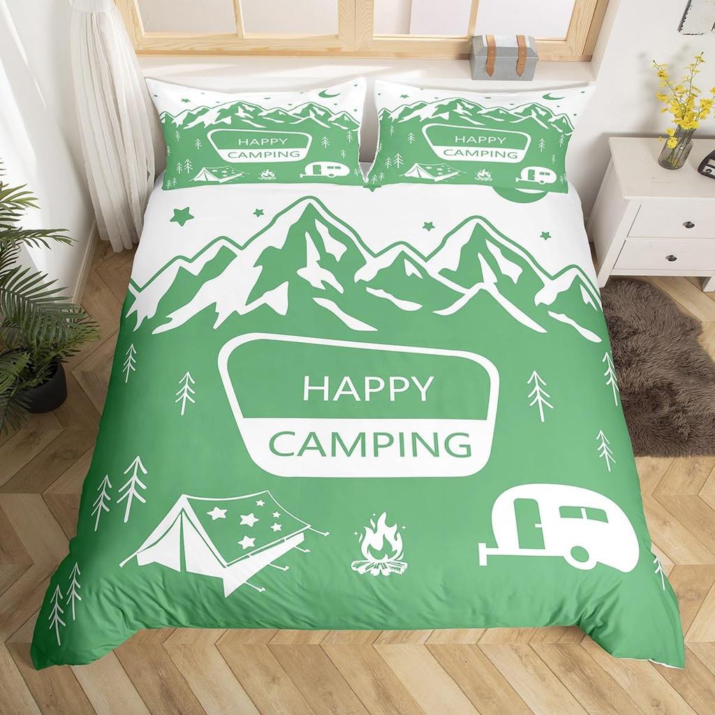 Пододеяльник Happy Camping Camper Комплект постельного белья Plants Outdoor Travel Adventure Одеяло Cover Camper Car Blue Sky Quilt Cover