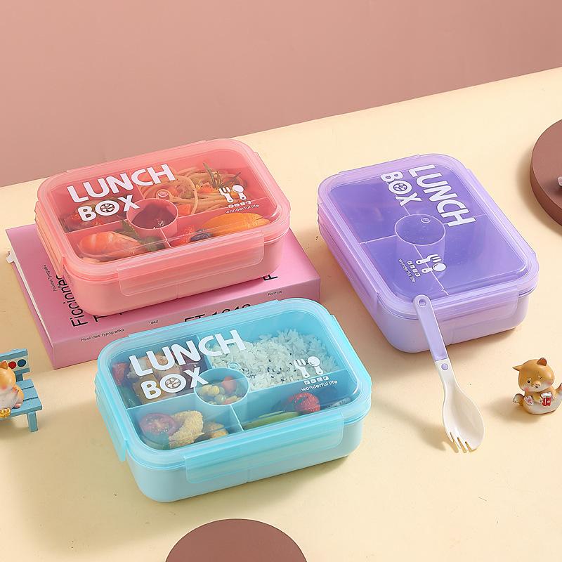 Dopamine Color Lunch Box for Students Office Workers, Microwave Safe Bento Box with Tableware, Portable Compartment Food Storage