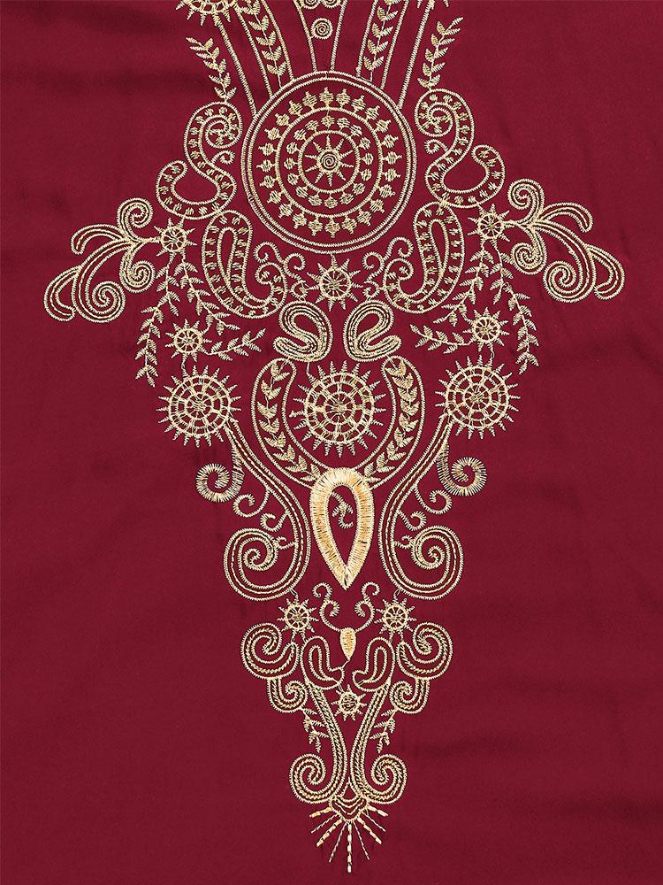 EDOLYNSA Golden Embroidered Plus Size Red Kaftan Dresses for Women Cozy V-neck Half Sleeve Beachwear Swimsuit Cover Up Loose Caftan