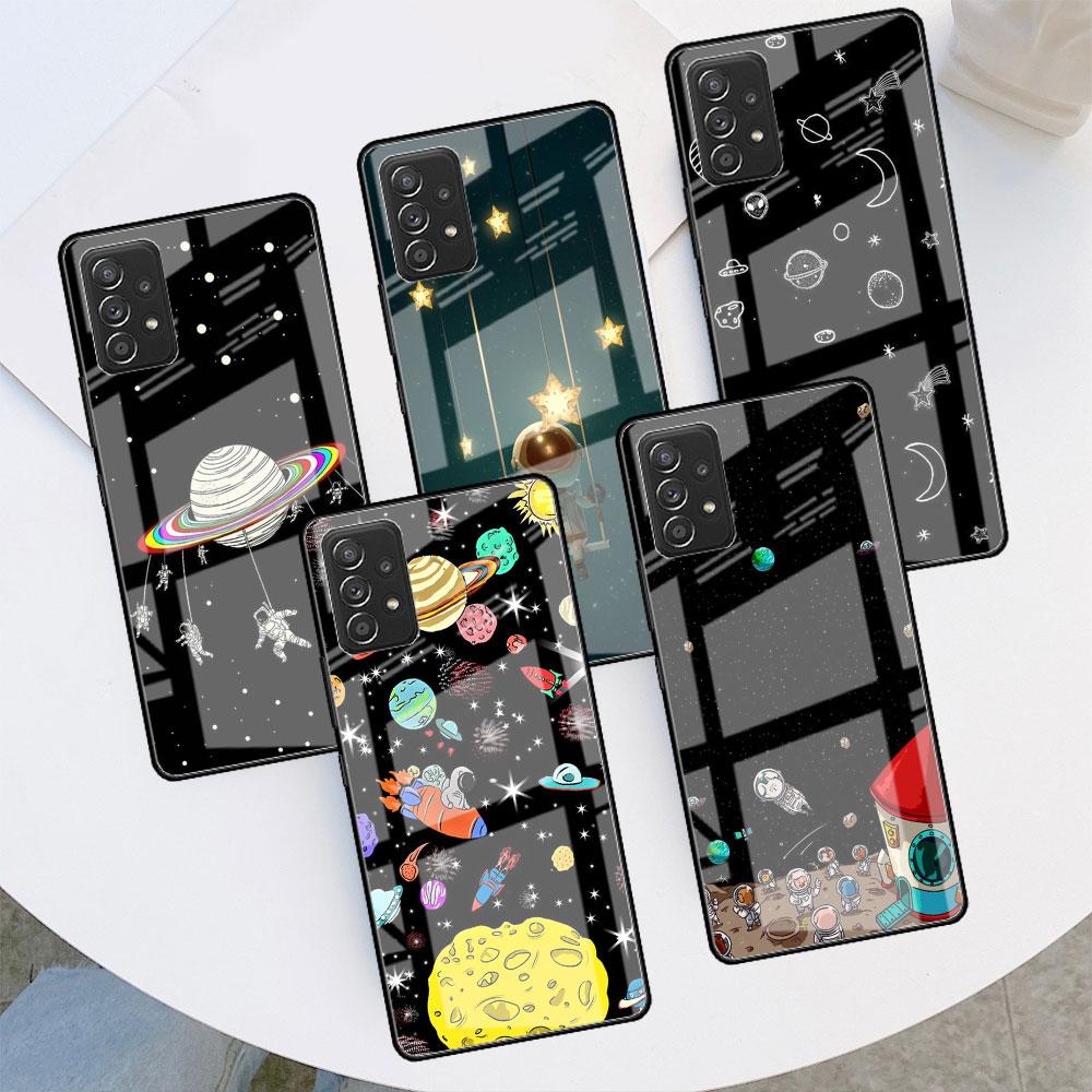 Стеклянный чехол для Samsung Galaxy A52 A71 A50 A51 A70 A21s A31 A72 A10 A12 A30 A22 5G чехол для телефона астронавт космический корабль