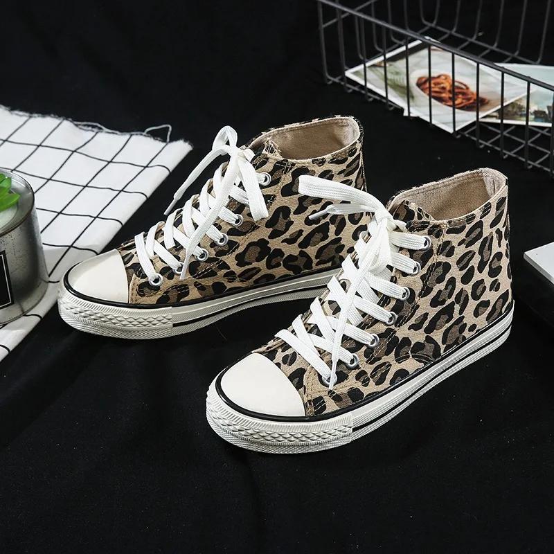 Hot Selling High Top Canvas Shoes Female Leopard Print New Korean Version of Students Original Suichao Low Board Shoes