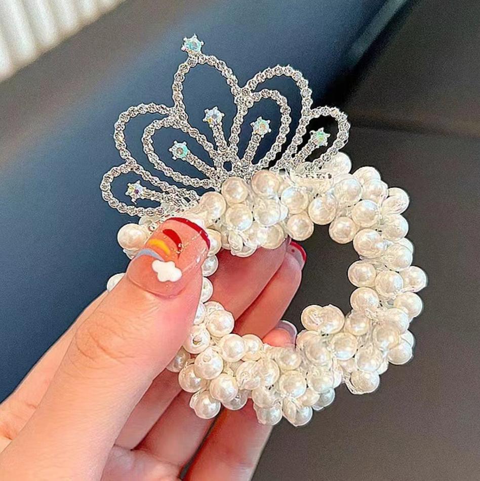 New Fashion Pearl Crown Princess Cute Kids Elastic Hair Bands Children Hair Ties Girls Hair Accessories Baby Headwear