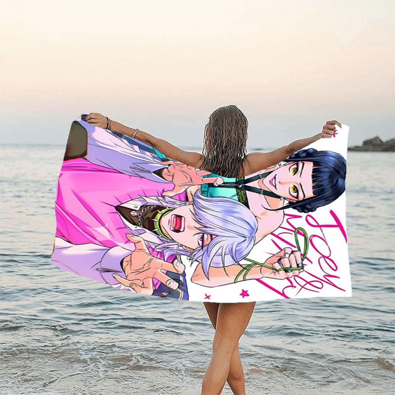 1pc KPop Demon Hunters ZOEY6 Beach Towel, Beach and Seaside Swimming Pool Equipment, Fashion Pattern, Rectangular, Travel Essentials